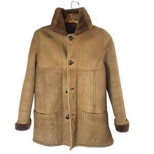 VINTAGE Marlboro Man Rancher Sheepskin Shearling Coat Tailored for Woman in Tan